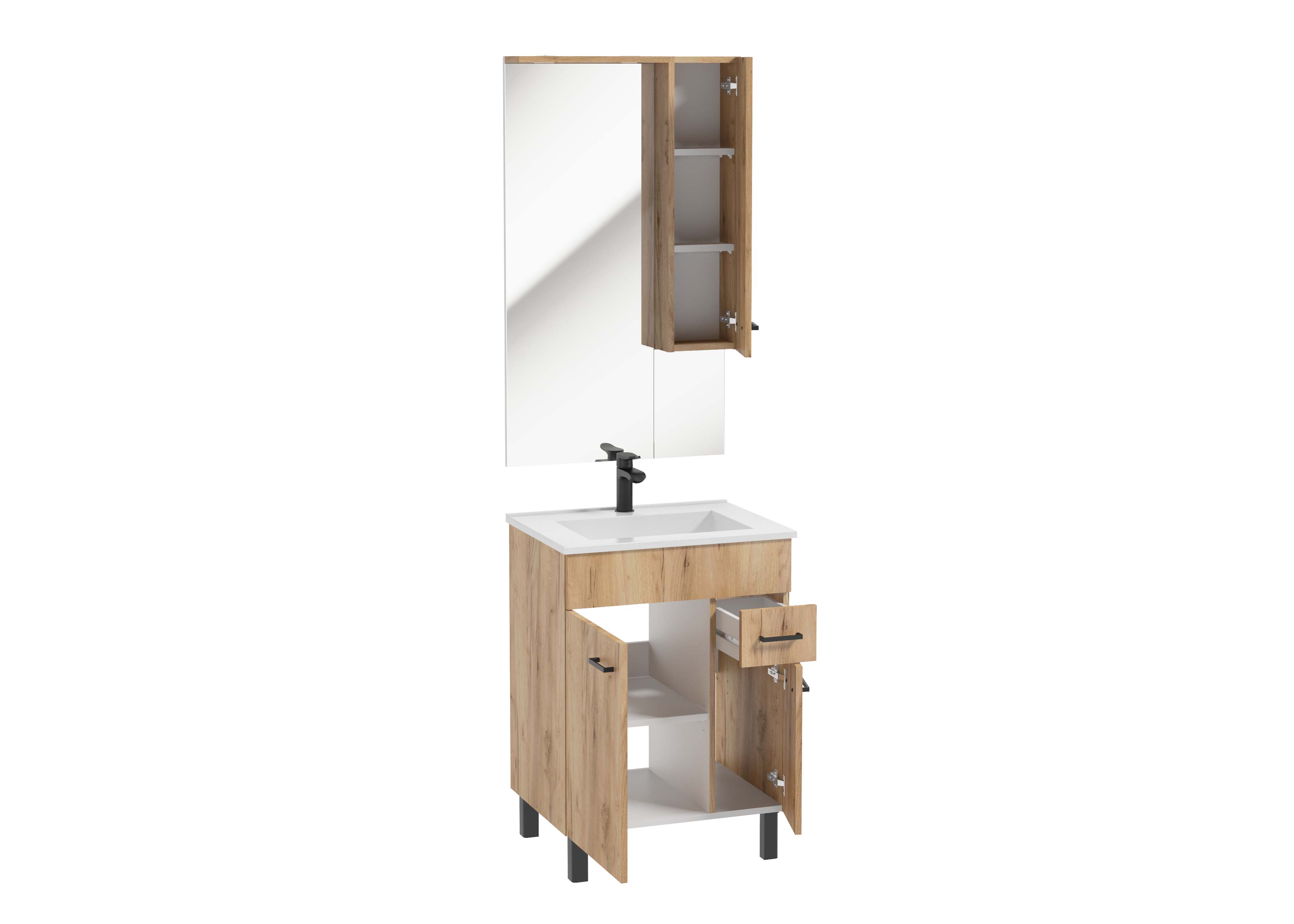 Zestaw szafka z umywalką 60 cm L1722 z lustrem dąb craft złoty PSB MEA New