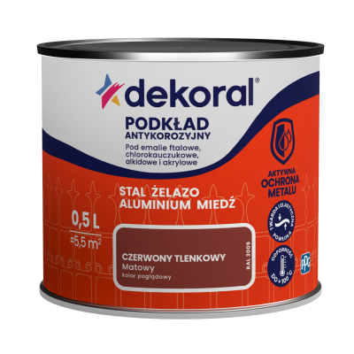Farba Neokor Dekoral 0,5 L czerwony tlen. antykoro do metalu Dekoral