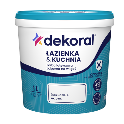 FARBA EMULSJA DEKORAL MALEINAK PLUS do kuchni i łazienek biały 1l