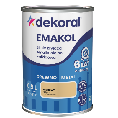 FARBA EMALIA DEKORAL EMAKOL STRONG KREMOWY 0,9l DREWNO-METAL
