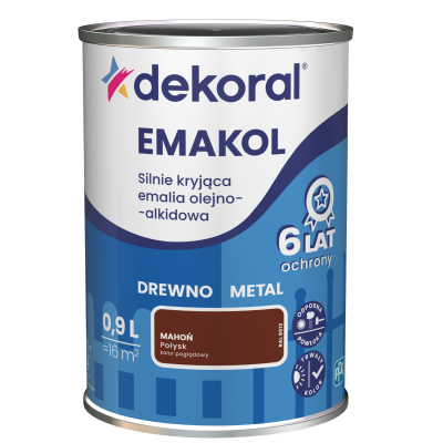 FARBA EMALIA DEKORAL EMAKOL STRONG mahoń 0,9l DREWNO-METAL