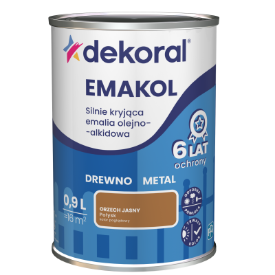 FARBA EMALIA DEKORAL EMAKOL STRONG ORZECH JASNY 0,9l DREWNO-METAL