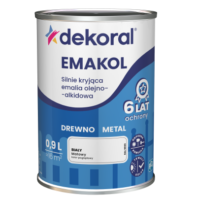 FARBA EMALIA DEKORAL EMAKOL STRONG 0,9L BIAŁA mat