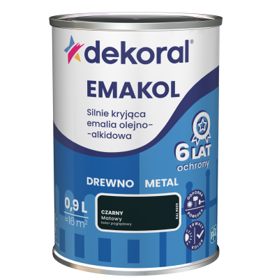 FARBA EMALIA DEKORAL EMAKOL STRONG czarny 0,9l  mat