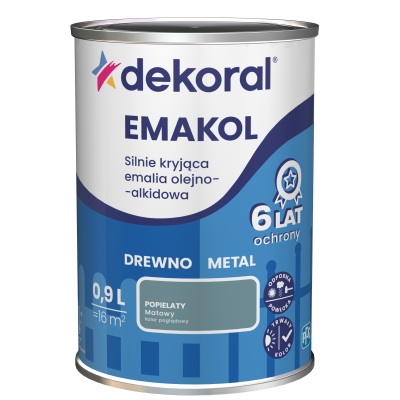 FARBA EMALIA DEKORAL EMAKOL STRONG popielaty  mat 0,9l DREWNO-METAL