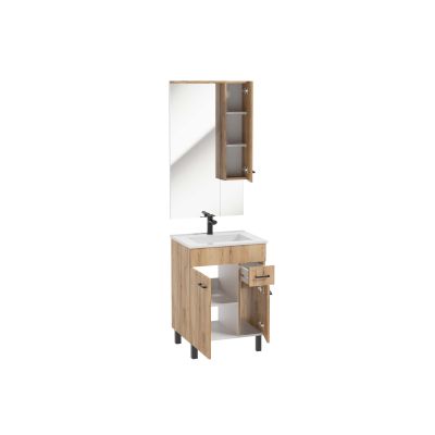 Zestaw szafka z umywalką 60 cm L1722 z lustrem dąb craft złoty PSB MEA New