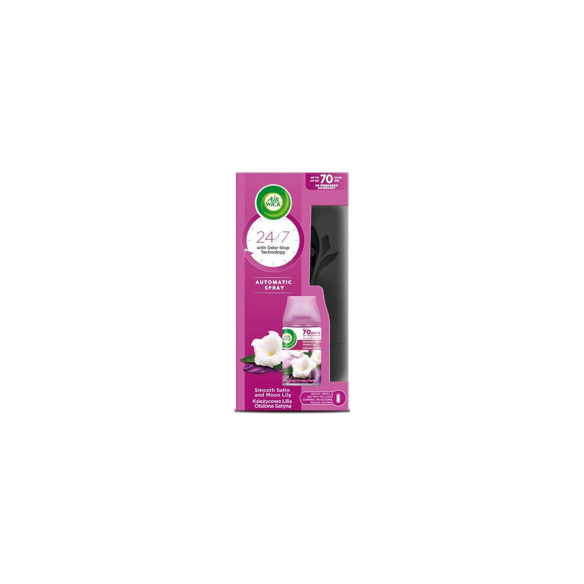 PSB MC AIRWICK 250 ml odświeżacz FRESHMATIC Księżycowa Lilia Otulona Satyną kompl.