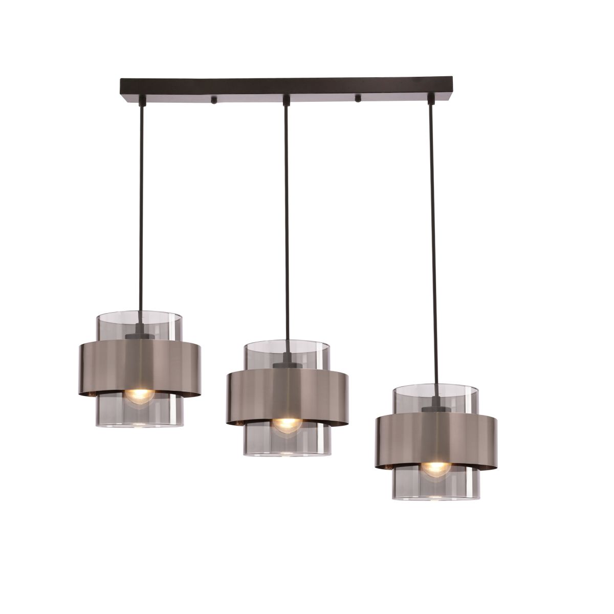 CANDELLUX  Lampa wisząca Spiega lczarny+satyna nikiel 3x60W E27 klosz dymiony