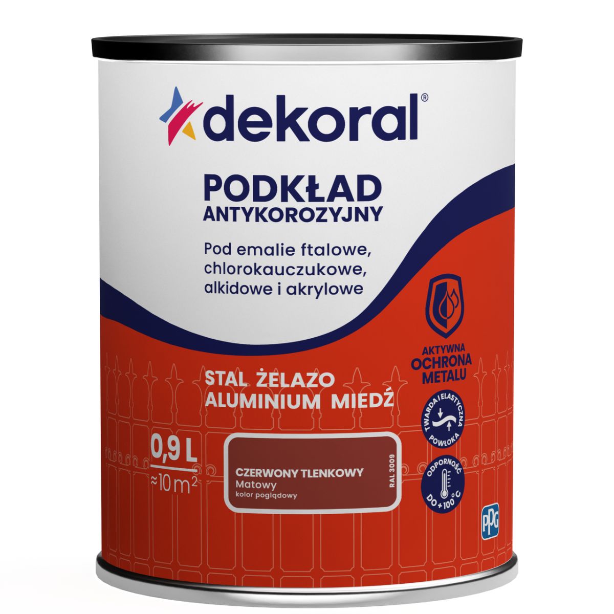 Farba Neokor Dekoral 0,9 L czerwony teflon antykor. do metalu