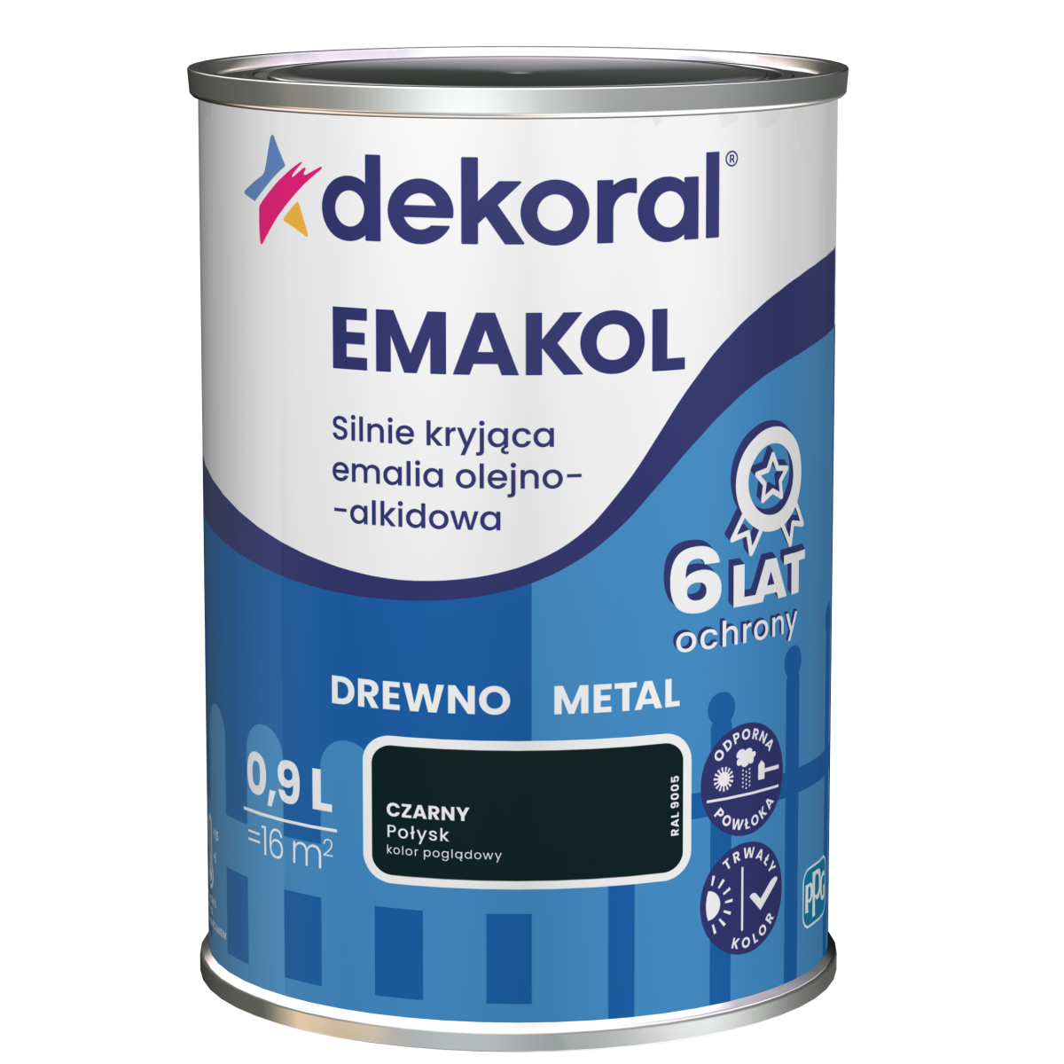 FARBA EMALIA DEKORAL EMAKOL STRONG czarny 0,9l DREWNO-METAL
