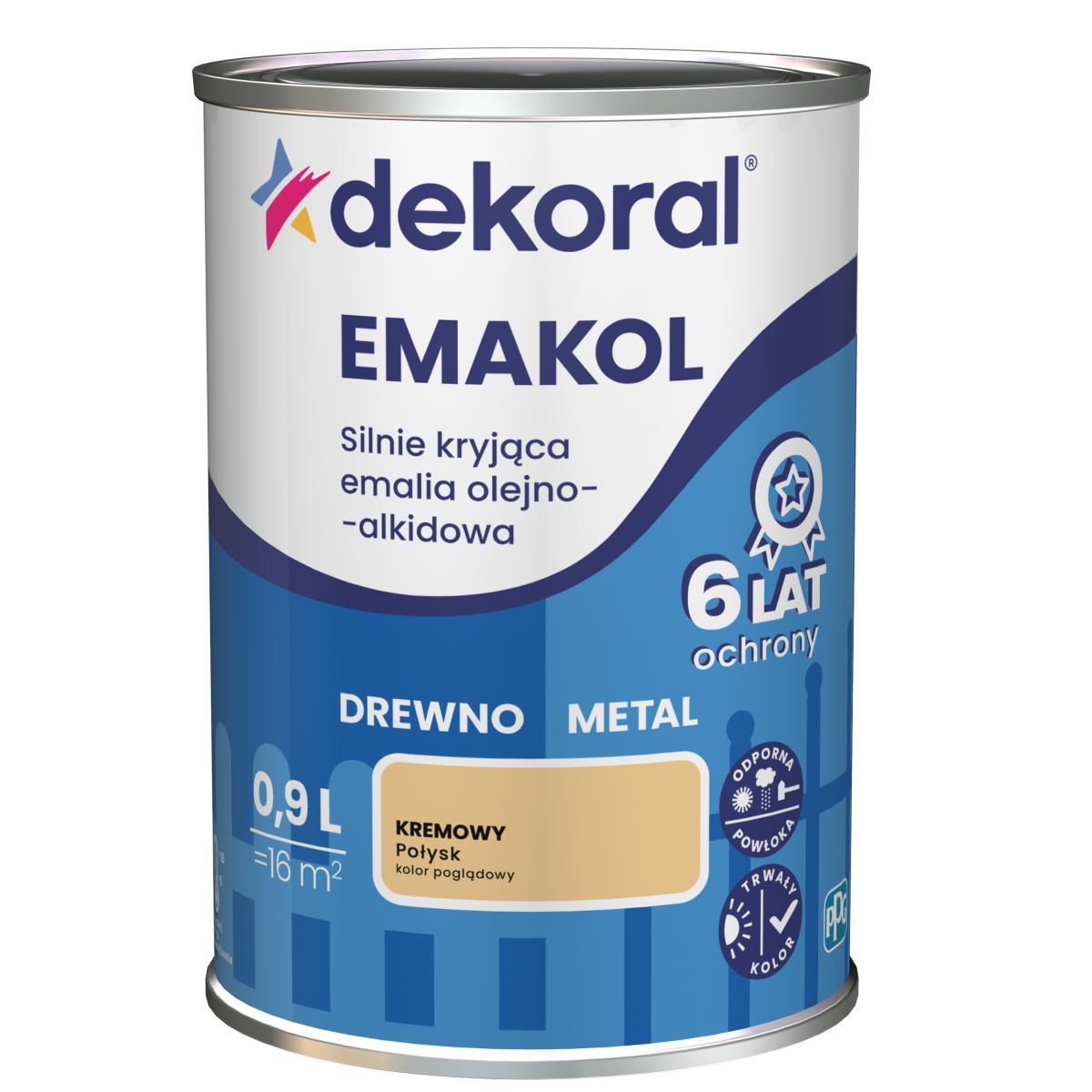 FARBA EMALIA DEKORAL EMAKOL STRONG KREMOWY 0,9l DREWNO-METAL