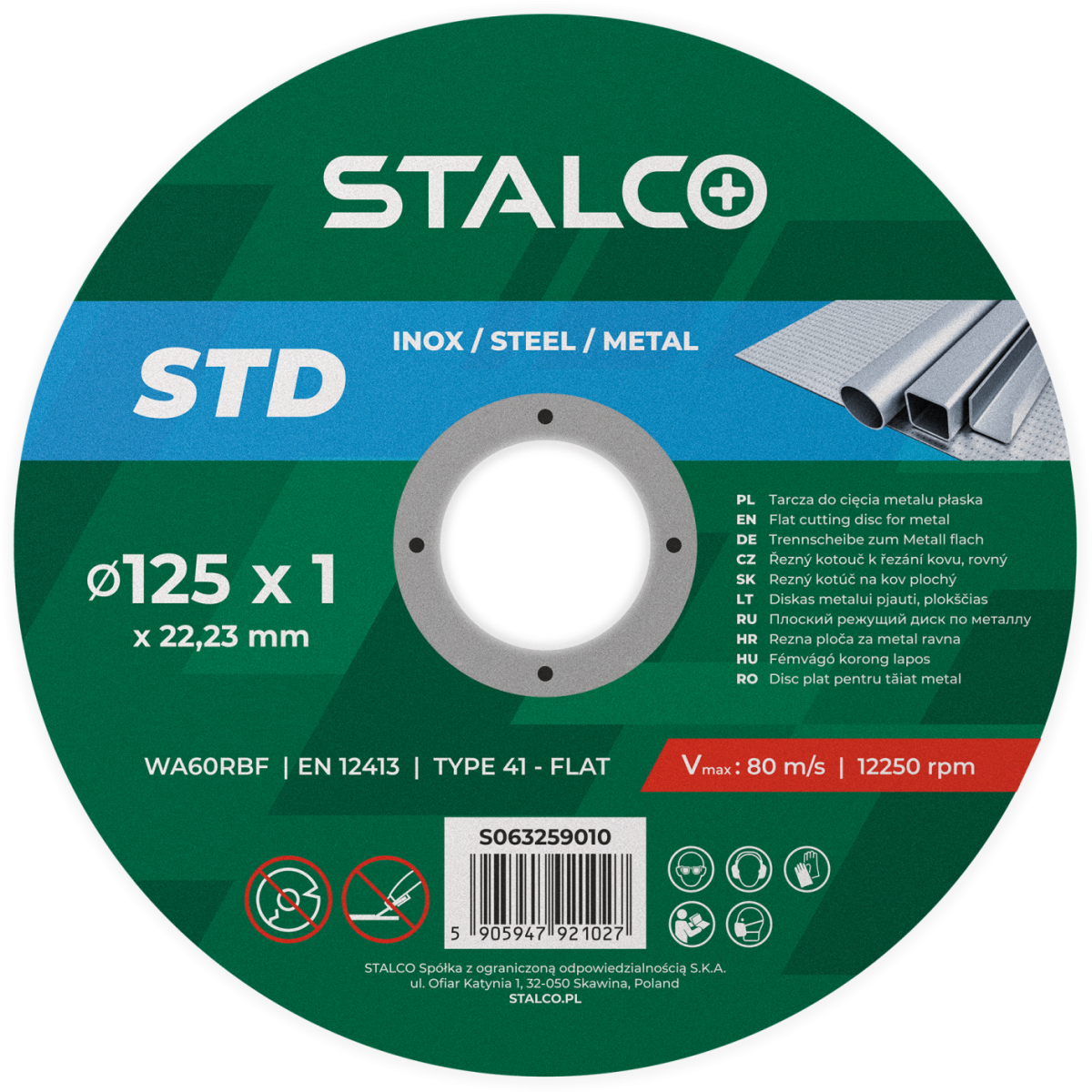 Tarcza do cięcia metalu płaska 125 x 1,0 mm Stalco