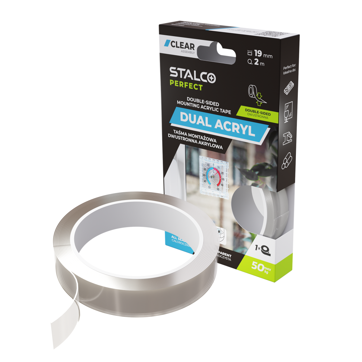 Taśma montażowa dwustronna akrylowa 19 mm x 2 m Stalco