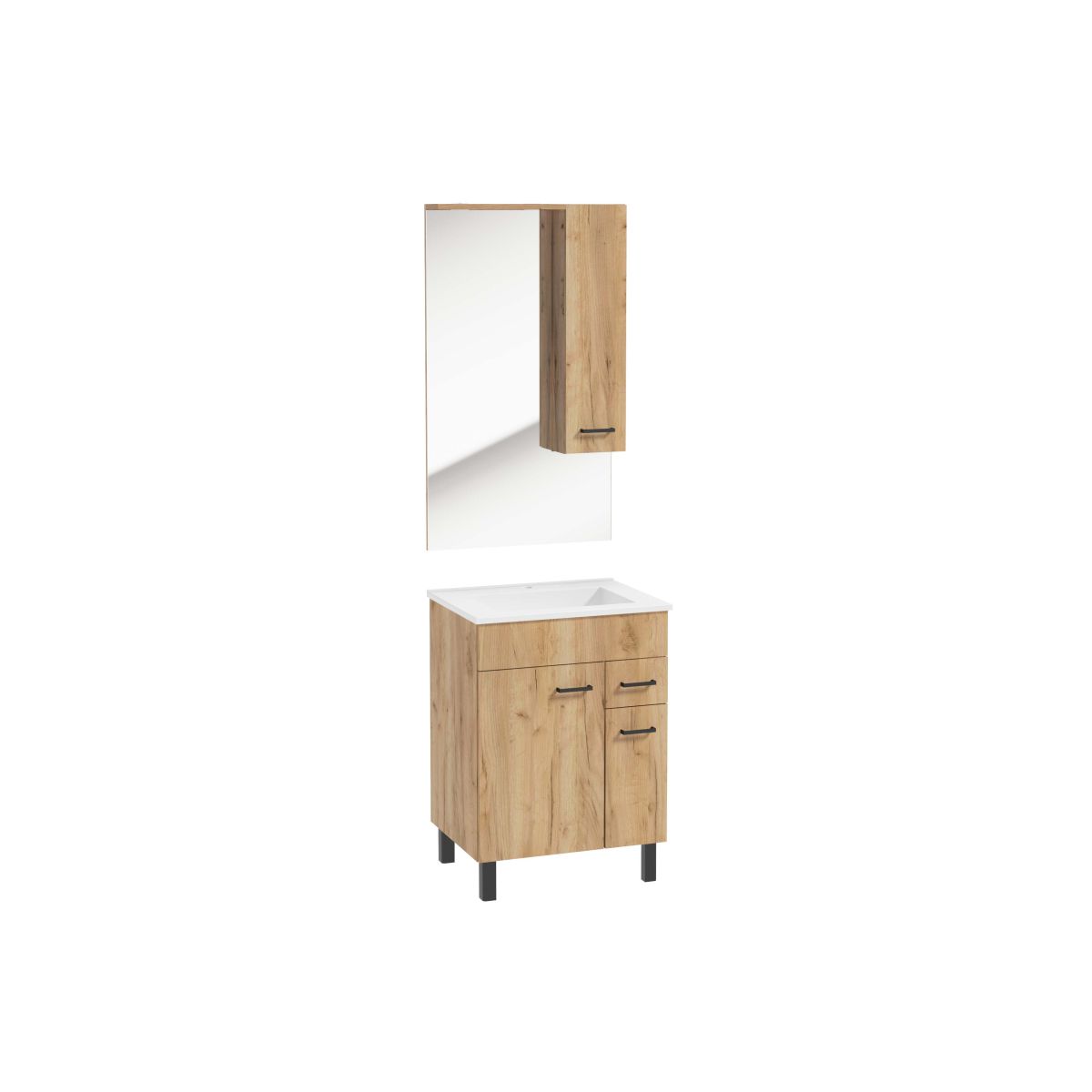 Zestaw szafka z umywalką 60 cm L1722 z lustrem dąb craft złoty PSB MEA New - zdjęcie 2