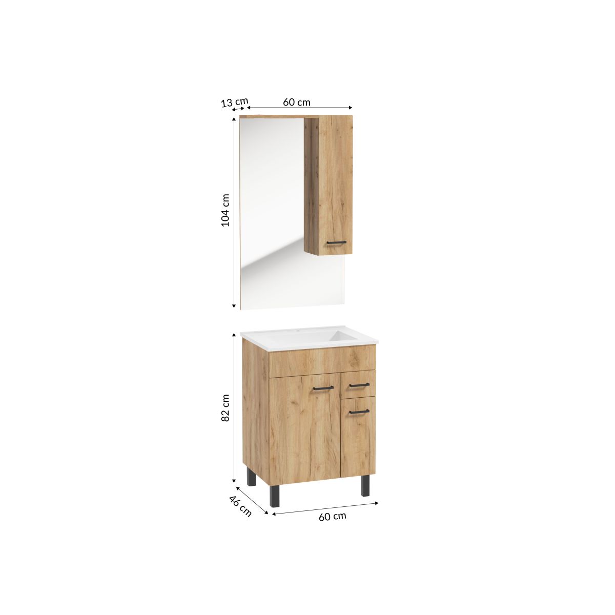 Zestaw szafka z umywalką 60 cm L1722 z lustrem dąb craft złoty PSB MEA New - zdjęcie 3